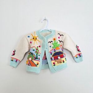 Vintage Handknit Colorful Embroidered Children's Cardigan